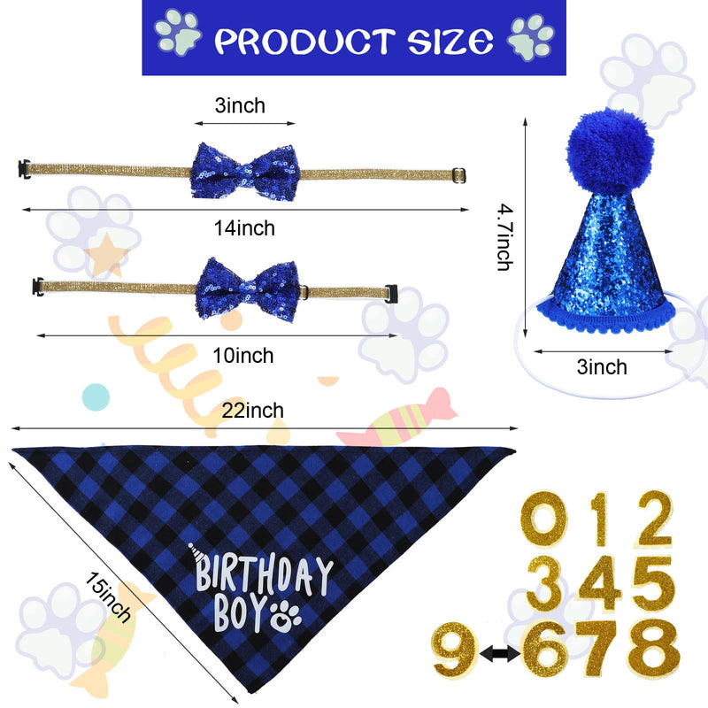 Dog Birthday Party Supplies Boy Dog Bandana Triangle Scarf Cute Dog Birthday Hat Toy Cake Dog Bow Tie Collar with 0-8 Numbers for Puppy Pet Dog Birthday Party Outfits - PawsPlanet Australia
