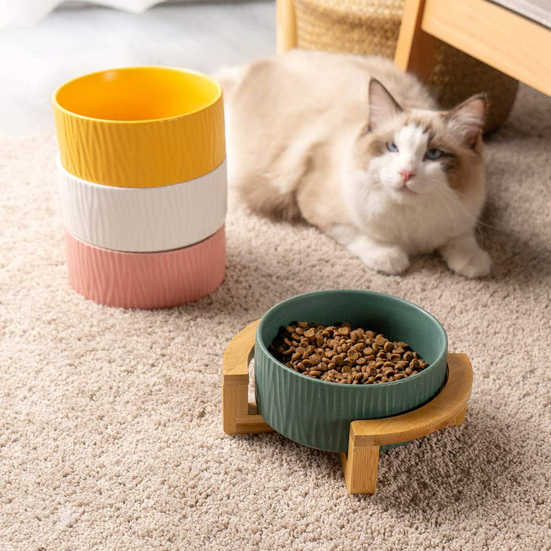 [Australia] - Ceramic Raised Cat Bowl, 20 Ounce Cat Food Bowls or Water Bowls Without Lead and Chrome, Pet Bowl with Bamboo Wooden Frame not Easily Overturned, Gifts for Cats and Puppy Pink 