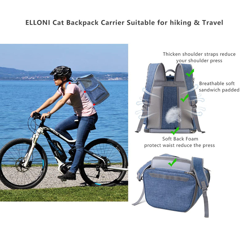 ELLONI Pet Carrier Backpack - Cat Backpack Carrier - Backpack for Cats, Dog Airline Approved Backpack, Durable Breathable Scratch-Proof Mesh Window Cat Bag Carrier Backpack, with 1 Treat Bag Free Blue+Blue treat Bag - PawsPlanet Australia