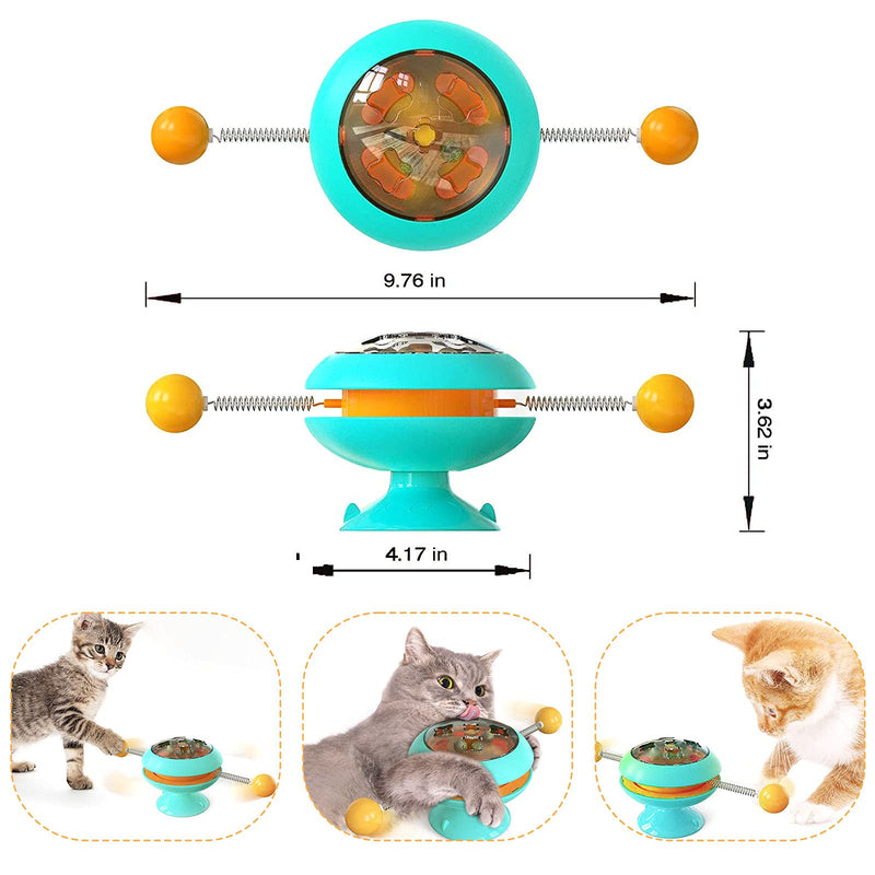 LIFEBEAUTY Interactive Cat Catnip Toys, Funny Kitten Turntable Toys with Strong Suction Cup, Windmill Spring Cat Toy Balls for Indoor Cats Blue - PawsPlanet Australia