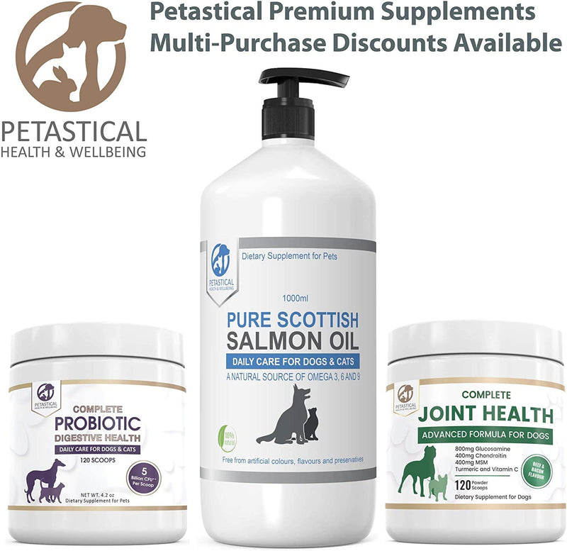 Petastical Dog Joint Supplements - Hip Support - 800mg Glucosamine - Triple Strength includes Chondroitin, MSM and Vitamins - 120 Chewable Tablet Treats - PawsPlanet Australia