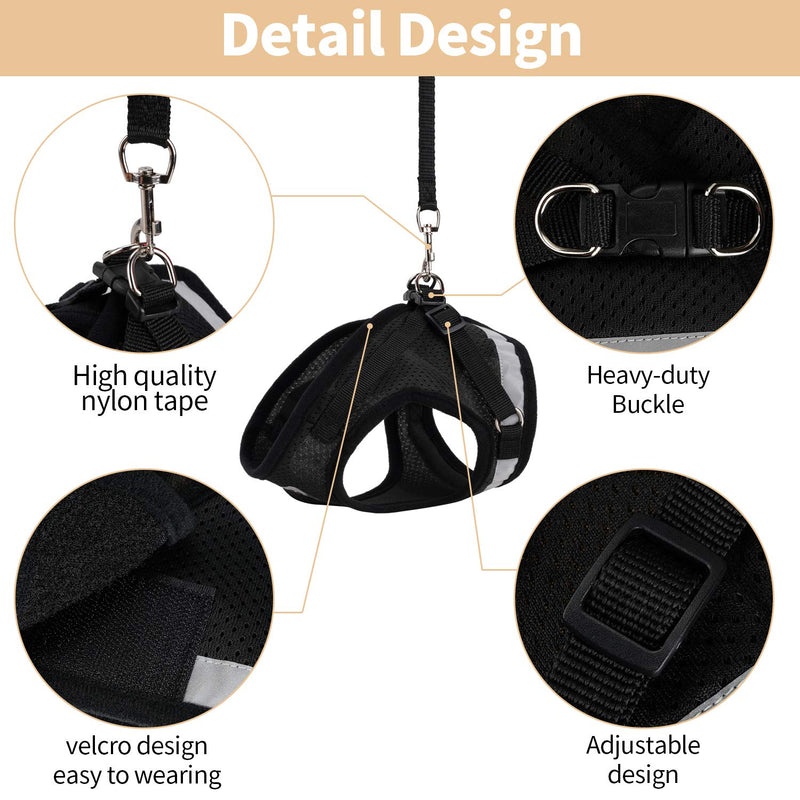 [Australia] - Lenlorry Escape Proof Cat Harness with Leash Collar Set Reflective Adjustable Soft Mesh Step-in Walking Vest Harness for Small Medium Large Cat Dog Rabbit Outdoor Walking XS 