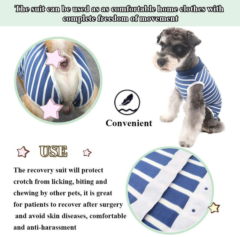 Tineer Dog Recovery Suit, Abdominal Wound Protector Puppy Skin Diseases Vest Clothes Pet After Surgery Wear,E-Collar Alternative for Small Medium Large Cats Dogs (L, Blue Stripe) L - PawsPlanet Australia