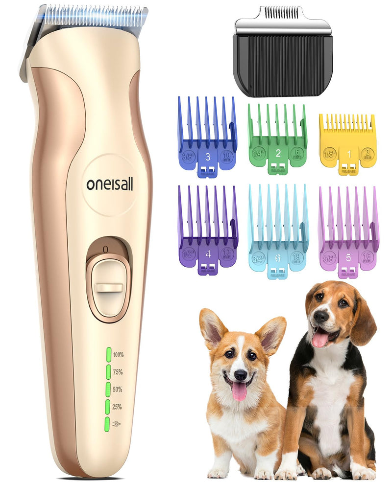 oneisall Quiet 2-in-1 Dog Clipper & Paw Trimmer Set, Professional Cordless Dog Clipper with 2 Blades, Dog Hair Trimmer for Dogs, Cats, Body, Paws, Eyes, Ears, Face Gold - PawsPlanet Australia