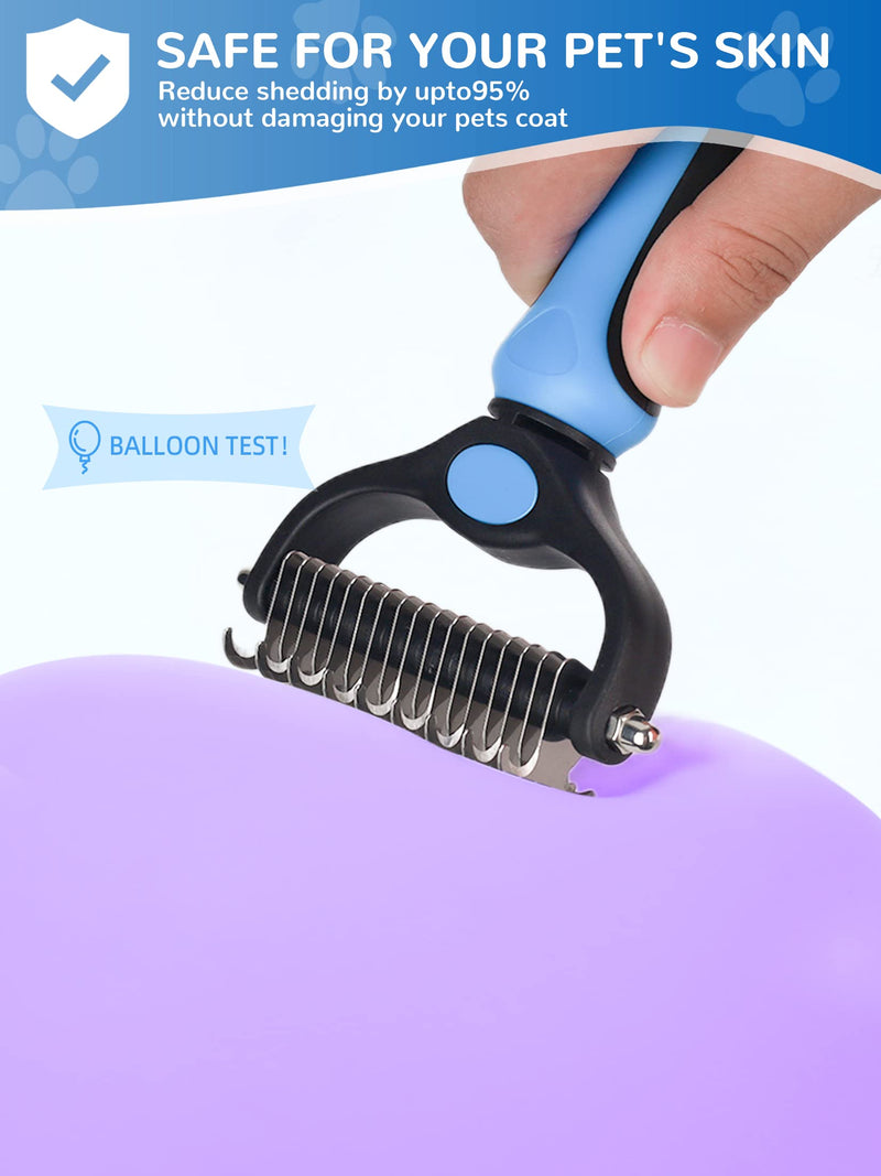 SUNNEKO Dog Brush for Massaging Skin and Grooming Medium to Long Hair, Double Sided Slicker Pet Brush for Shedding Dematting, Remove Floating Hair, with a Stainless Steel Comb, Blue Blue01-open knot (double-sided) - PawsPlanet Australia