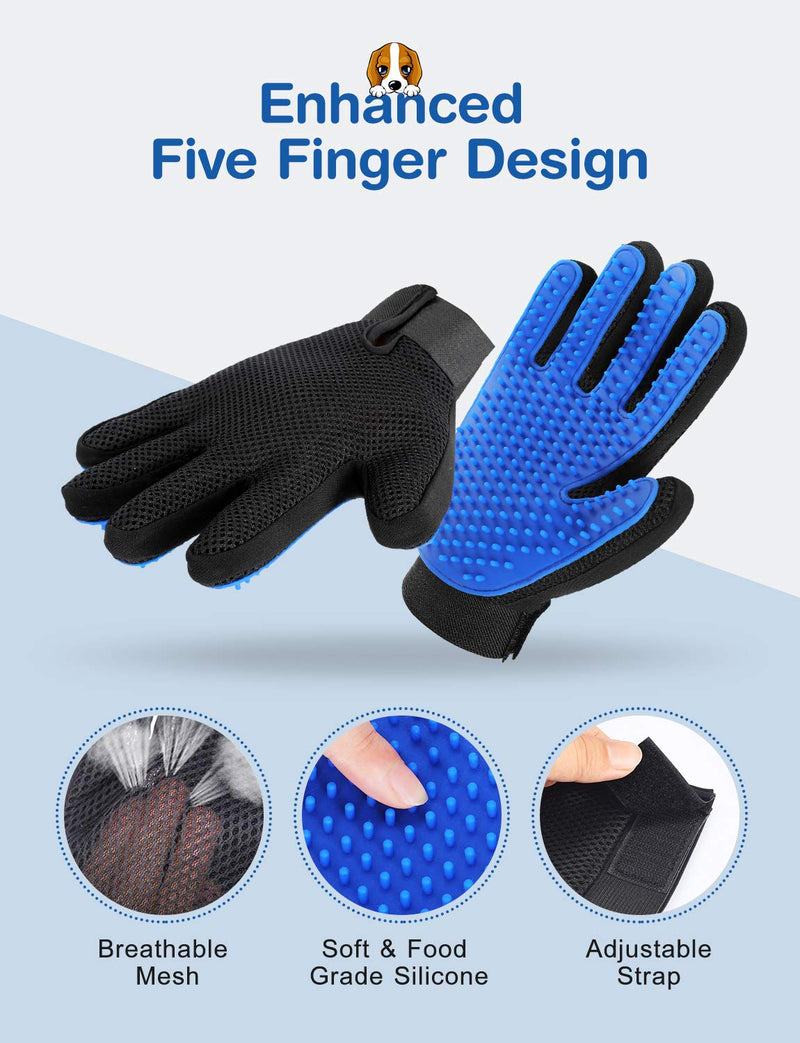 [Australia] - Pet Grooming Glove for Cat Dog, nomoypet Gentle Deshedding Brush Glove with Self Cleaning Slicker Brush, Efficient Pet Hair Remover Massage Mitt with Enhanced Five Finger Design Shedding Grooming Tool 