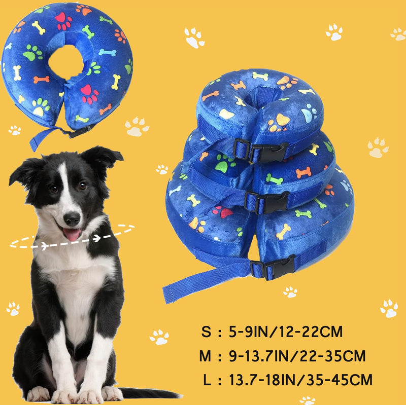 Lollanda Inflatable Neck Brace Dog Adjustable Leak Protection Dog Soft Dog Collars for Recovery Health Neck Brace. (Blue-print, 5"-8") Blue-print 5"-8" - PawsPlanet Australia