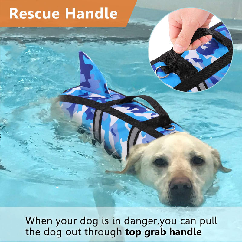 Letsqk Dog Life Jacket Ripstop Fin Shark Flotation Lifesaver Vests with Rescue Handle and High Buoyancy for Small Medium Large Dogs, Pet Safety Swimsuit Preserver for Swimming Pool Beach, Blue, XS X-Small - PawsPlanet Australia