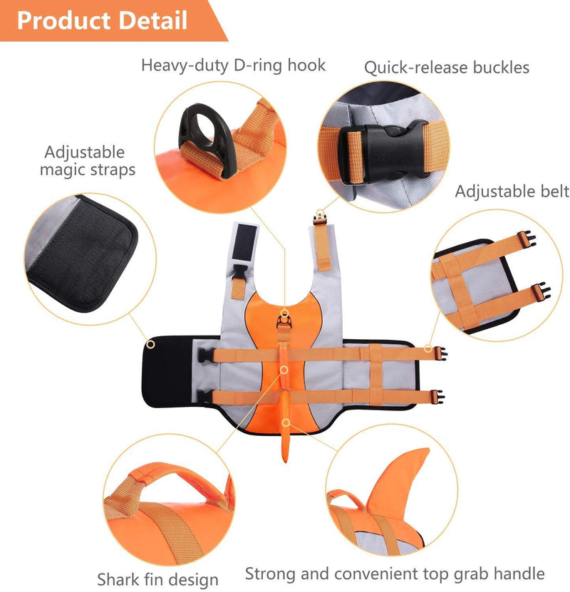 CITÉTOILE Dog Life Jackets, Ripstop Pet Floatation Life Vest for Small, Middle, Large Size Dogs, Dog Lifesaver Preserver Swimsuit for Water Safety at The Pool, Beach, Boating?Orange XS X-Small Orange - PawsPlanet Australia