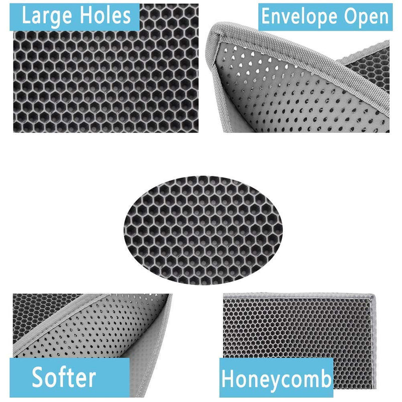 ASOBEAGE Cat litter box mat, cat litter underlay, honeycomb design mat, waterproof double layer design, honeycomb, 38 x 61 cm (grey) 38 x 61 cm (pack of 1) - PawsPlanet Australia