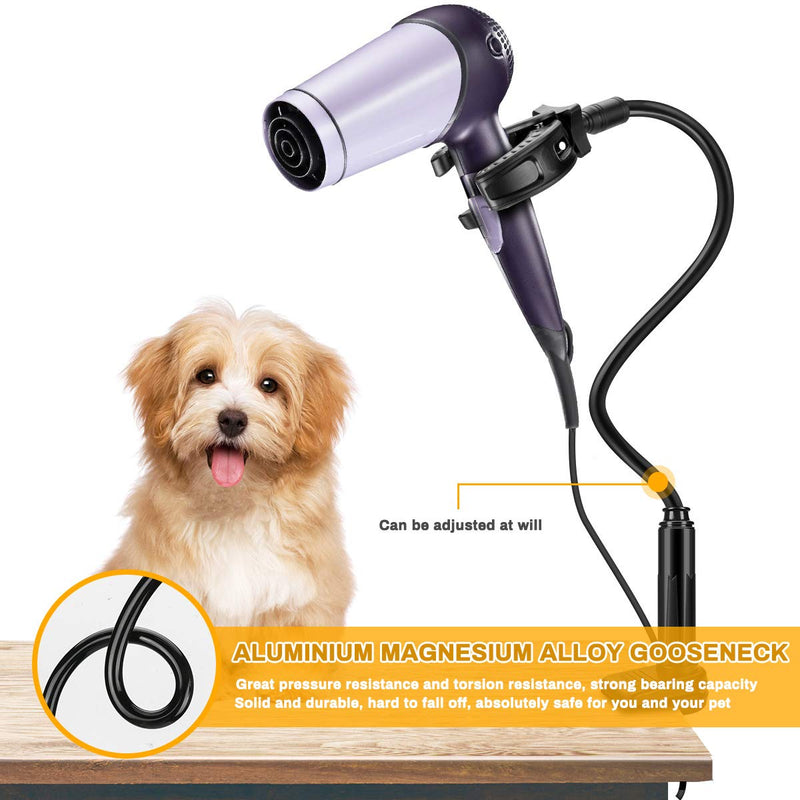 Powcan Pet Hair Dryer Holder 360 Degrees Rotatable Hands-Free Pet Hair Dryer Stand Aluminium Magnesium Alloy Gooseneck Three-Jaw Bracket with Adjustable Clamp Mount for Dog Cat Grooming Table Black - PawsPlanet Australia