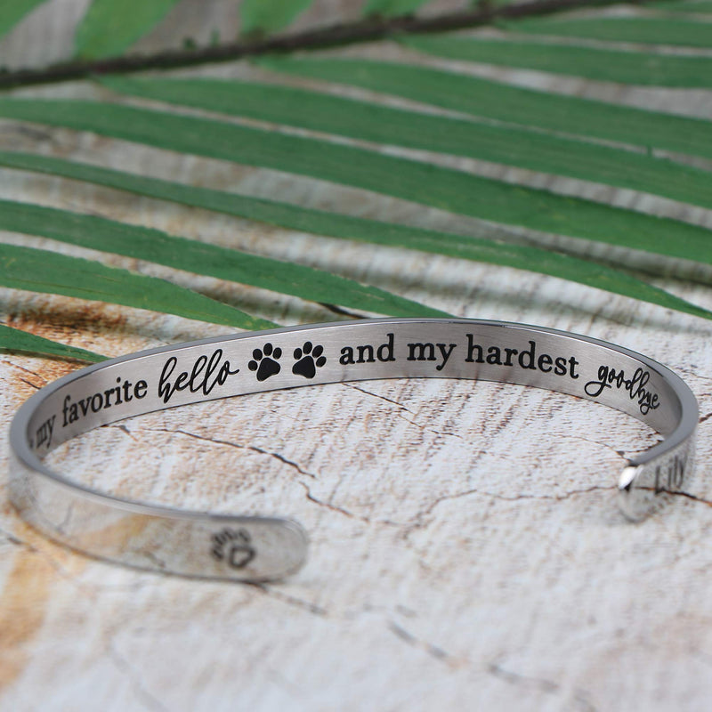 MEMGIFT Dog Memorial Bracelet for Women Girls Remembrance Sympathy Memory Loss of Beloved Pets Jewelry Gifts for Pet Cats Dogs Mom Lovers Stainless Steel Dog Paw Personalized Name Cuff Bangle Abby - PawsPlanet Australia