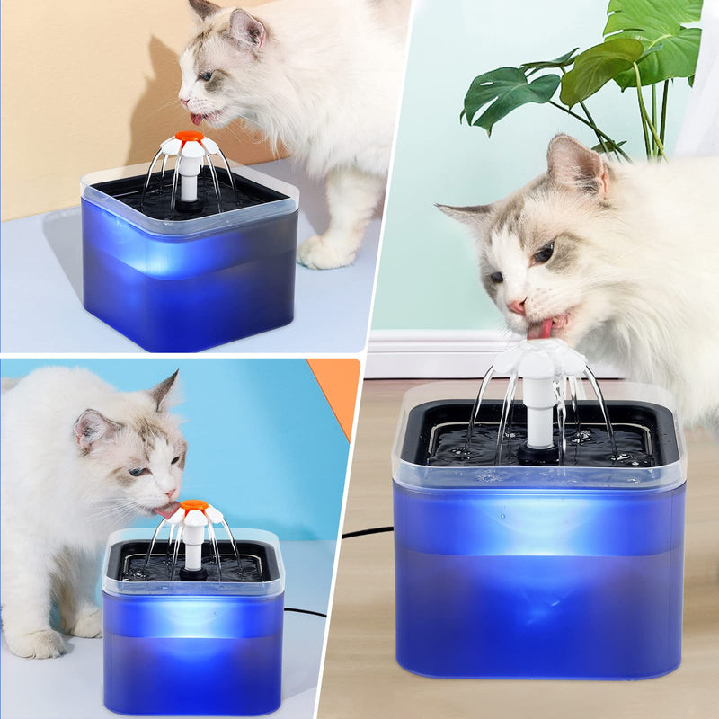 Cat Water Fountain Pet Drinking Dispenser: Kitten Water Bowl with Filter Ultra Quiet LED Level Cat Indoor Anti-bite Protection 2L/67oz Pet Automatic Fountain with Brush for Small Dogs Grey - PawsPlanet Australia