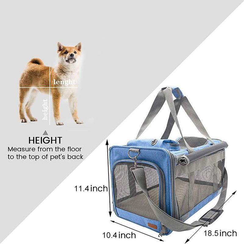 PECHTY Dog Cat Carrier Travel Soft Sided Bags, Airline Approved Pet Carriers for Small Medium Cats Dogs Puppies Bunny（ 18.5”*10.4”*11.4” ）(sky blue) sky blue - PawsPlanet Australia