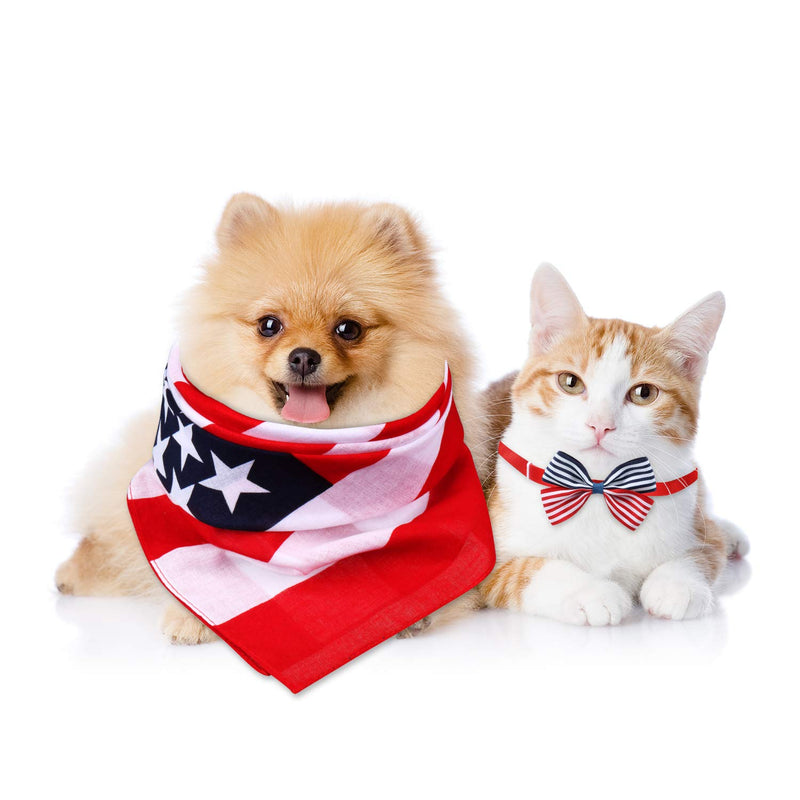 [Australia] - Frienda 2 Pieces USA Dog Bandana with 2 Pet Puppy Cats Collar Bow Ties, American Flag Scarf Saliva Bibs Collar Bandana for Large Medium or Small Dog 