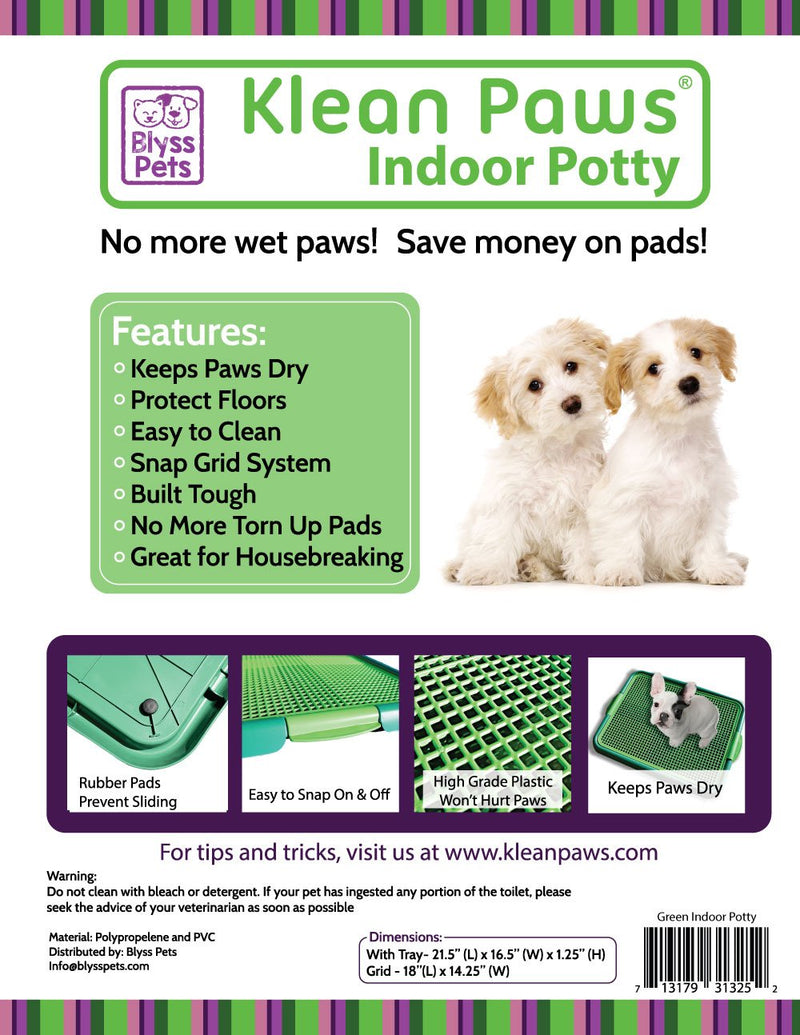 [Australia] - Blyss Pets Klean Paws Indoor Dog Potty, No Torn Potty Pads! Keep Paws Dry! Protect Floors! Easy Cleanup On Pads! for Puppies, Small Dogs & Cats, 1 Puppy Pad Holder Tray, Guarantee Green 