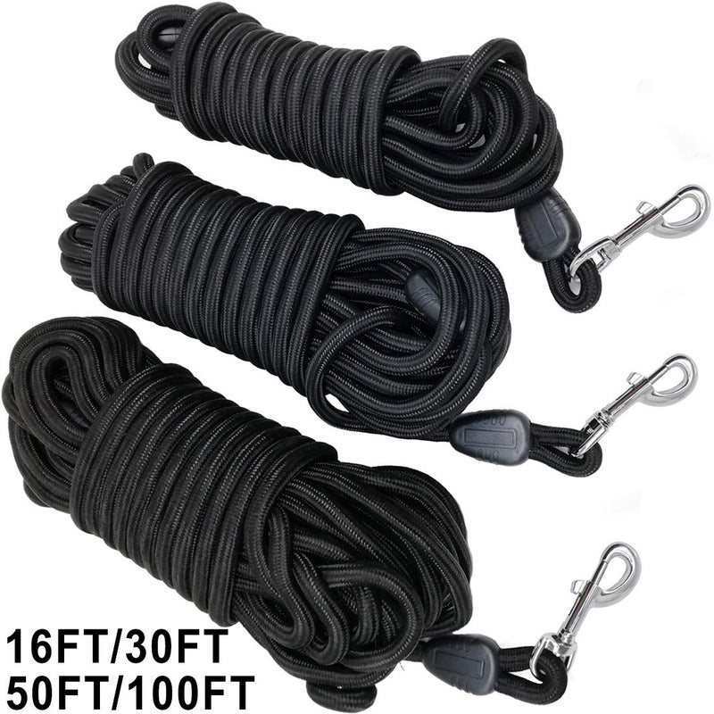 YUCFOREN 16FT/30FT/50FT/100FT Long Dog Leash, Check Cord Recall Training Rope Leash for Puppy Small Medium Large 16ft*1/2" Black - PawsPlanet Australia