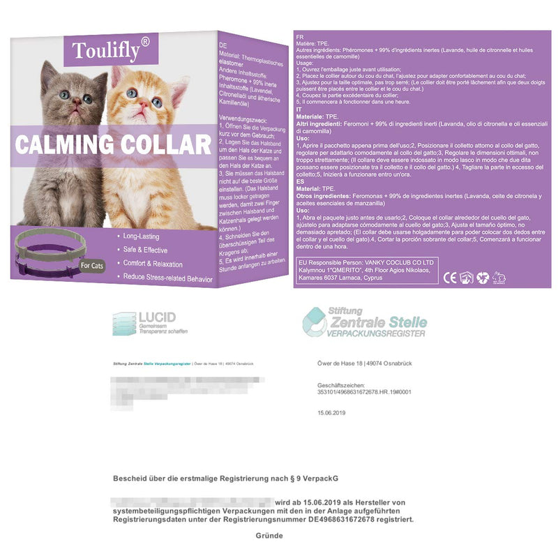 Toulifly Calming Collar, Cat Collar for Calming Anxiety and Aggression, Pheromones for Cats and Cats, Relieves Anxiety, Constant Calming -2 Pack 2pcs - PawsPlanet Australia