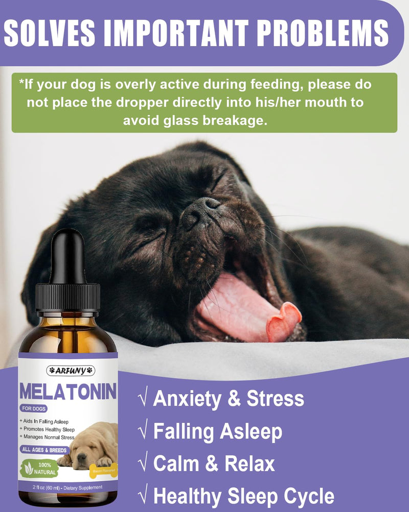 Melatonin for Dogs | Dog Melatonin Drop Aids in Falling Asleep | Dog Sleep Aid | Dog Calming | Dog Stress and Anxiety Relief | Calming Drops for Dogs | Melatonin Drops for Dogs | 2 fl oz, Bacon Flavor - PawsPlanet Australia