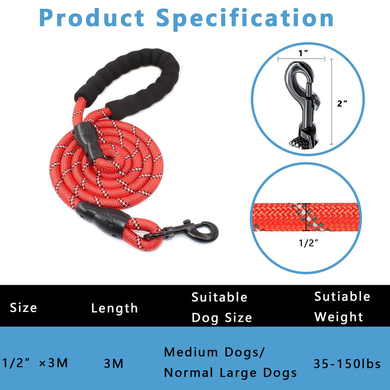 alouweekuky Dog Lead for Dogs, 3M/1.2CM Tow Lead Large Dog, Reflective Dog Leash, Training Lead for Medium and Large Dogs (Red, 3M) Red - PawsPlanet Australia