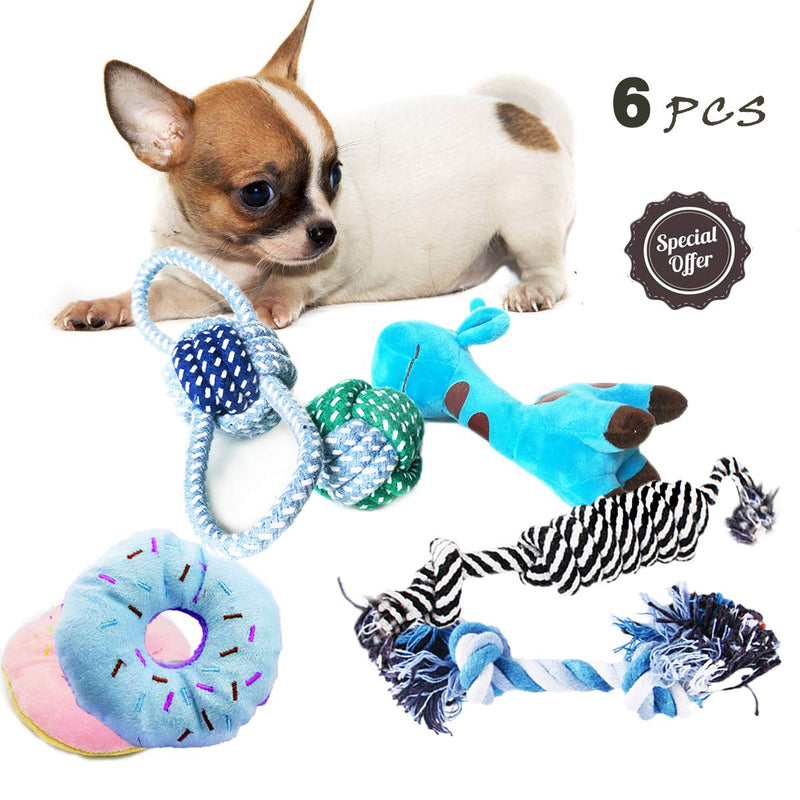 [Australia] - BUIBIIU Dog Toys Small Dog Chew Toys Dog Teething Toys Squeaky Toys Chihuahua Pomeranian Corgi and PoodlesToys 6 PCS blue, green, black 