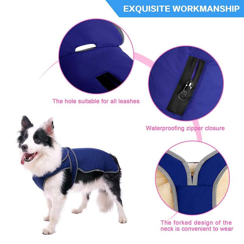 Kismaple Reflective Dog Coat Warm Fleece Lining Cozy Dog Jacket for Winter Cold Weather Outdoor Waterproof Dog Apparel Clothes for Puppy Small Dogs (S Chest: 17.32"- 21.25", Blue) S - PawsPlanet Australia