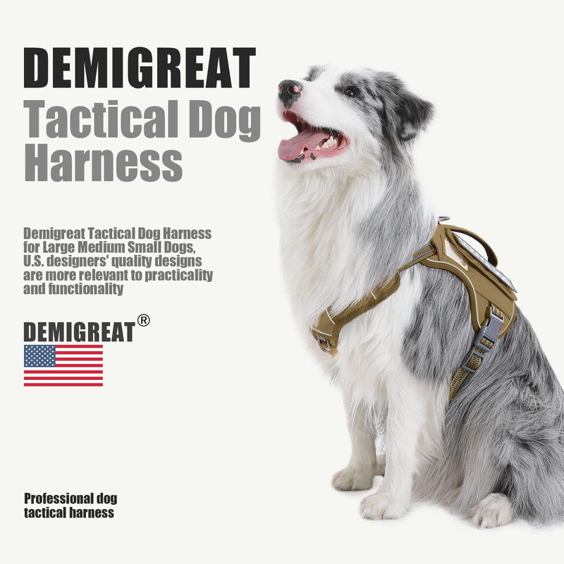 Demigreat Tactical Dog Harness for Large Dogs No Pull,Military Service Dog Harness , Fit Smart Reflective Pet Walking Harness for Training, Adjustable Dog Vest Harness with Handle Green L Large (Pack of 1) ArmyGreen - PawsPlanet Australia