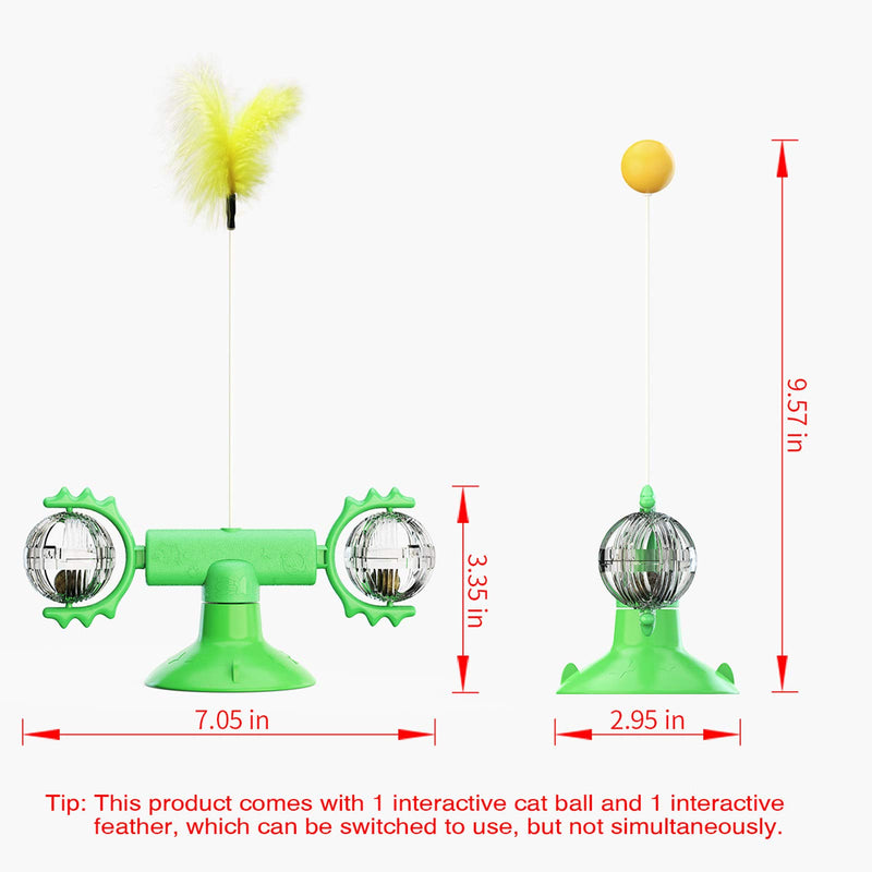 [Australia] - 3 in 1 Windmill Cat Toy Turntable Teasing Interactive Cat Toys for Indoor Cats With Feather Funny Cat Self Play Toys With Suction Cup, Quiet Rotatable Catnip Toys Cat Teasing Ball Toy For Kittens Green 