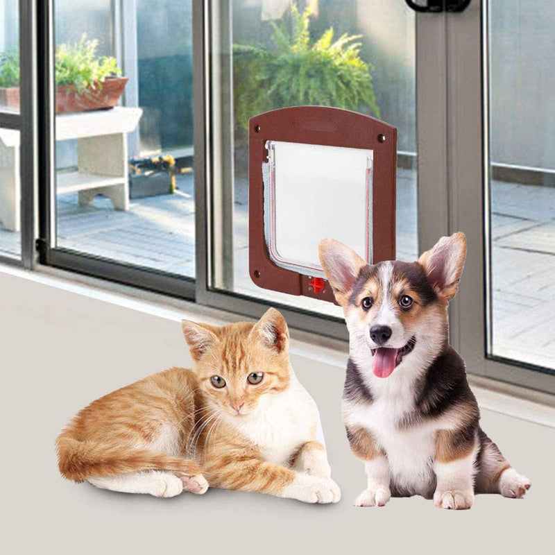 YBFBSJK Pet Mounting Door Wall Entry Cat Door Pet Tunnel Door Cat Flap Closure Cat Flap Inner Door 4 Way Manual Locking Cat Door Install Easily With Telescopic Frame For Cats Small Dogs Brown - PawsPlanet Australia