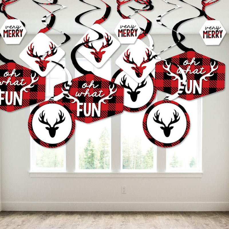 Big Dot of Happiness Prancing Plaid - Reindeer Holiday and Christmas Party Hanging Decor - Party Decoration Swirls - Set of 40 - PawsPlanet Australia