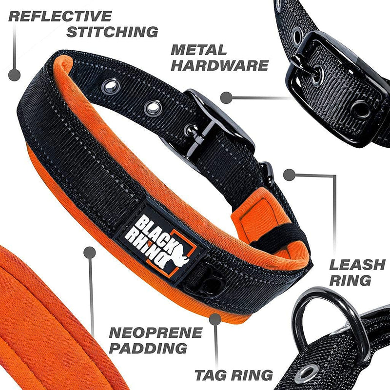 Black Rhino - The Comfort Collar Ultra Soft Neoprene Padded Dog Collar for All Breeds - Heavy Duty Adjustable Reflective Weatherproof (XLarge, Orange/Bl) Xlarge - PawsPlanet Australia