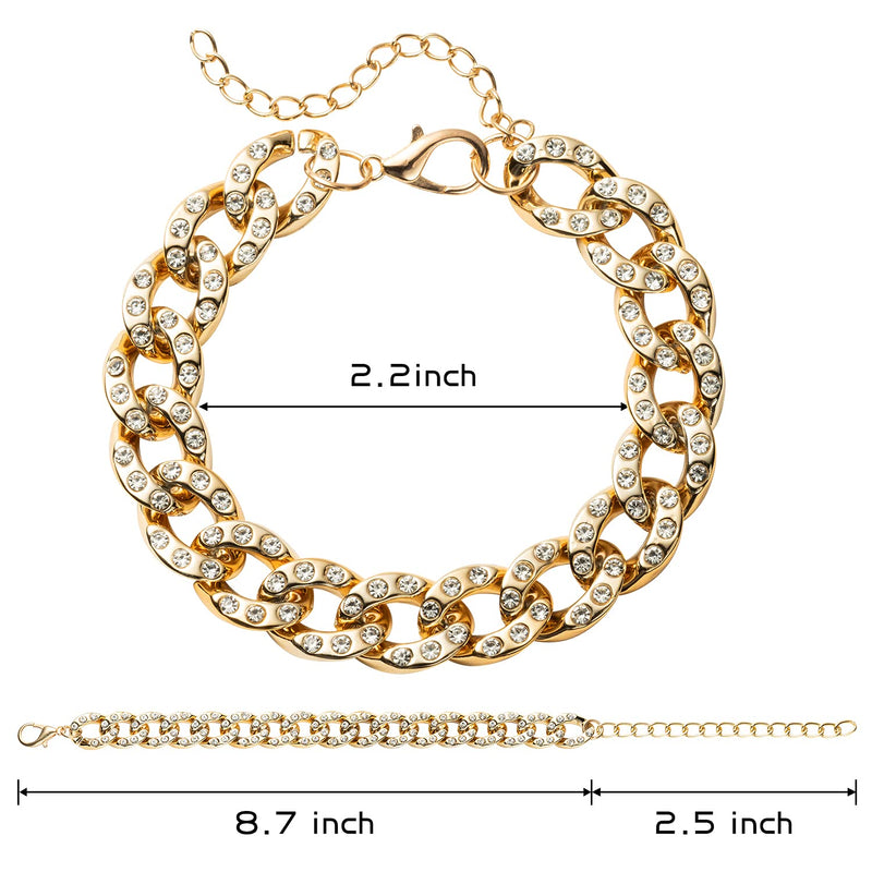 3sscha Cuban Rhinestone Chain Dog Collar Lightweight Adjustable Gold Color Choker Link with Diamond Decorative Photo Prop Puppy Necklace Accessories Outfits for Small Dogs Cats (Not for Walking Chain) - PawsPlanet Australia