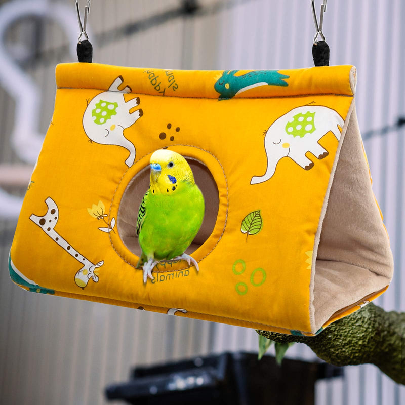 Rypet Winter Warm Bird Nest House - Hanging Hammock Velvet Shed Hut Cage Plush Fluffy Birds Hideaway Sleeping Bed Fuzzy for Parrot Parakeet Cockatiels Budgies Lovebird African Grey Small (Pack of 1) Yellow - PawsPlanet Australia