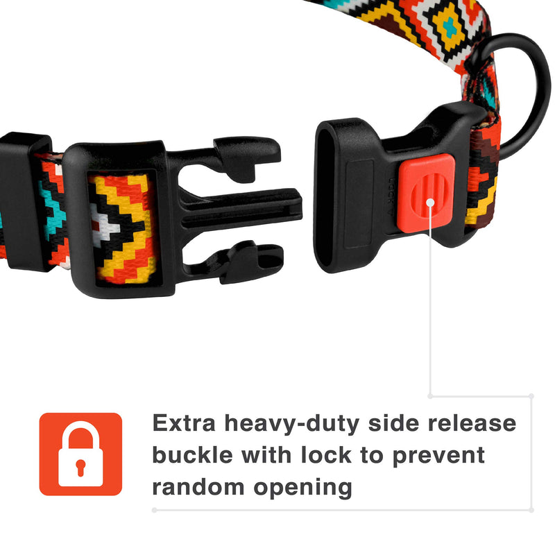 [Australia] - CollarDirect Aztec Dog Collar Adjustable Nylon Tribal Pattern Geometric Pet Collars for Dogs Small Medium Large Puppy Aztec Sunset Neck Fit 10"-13" 