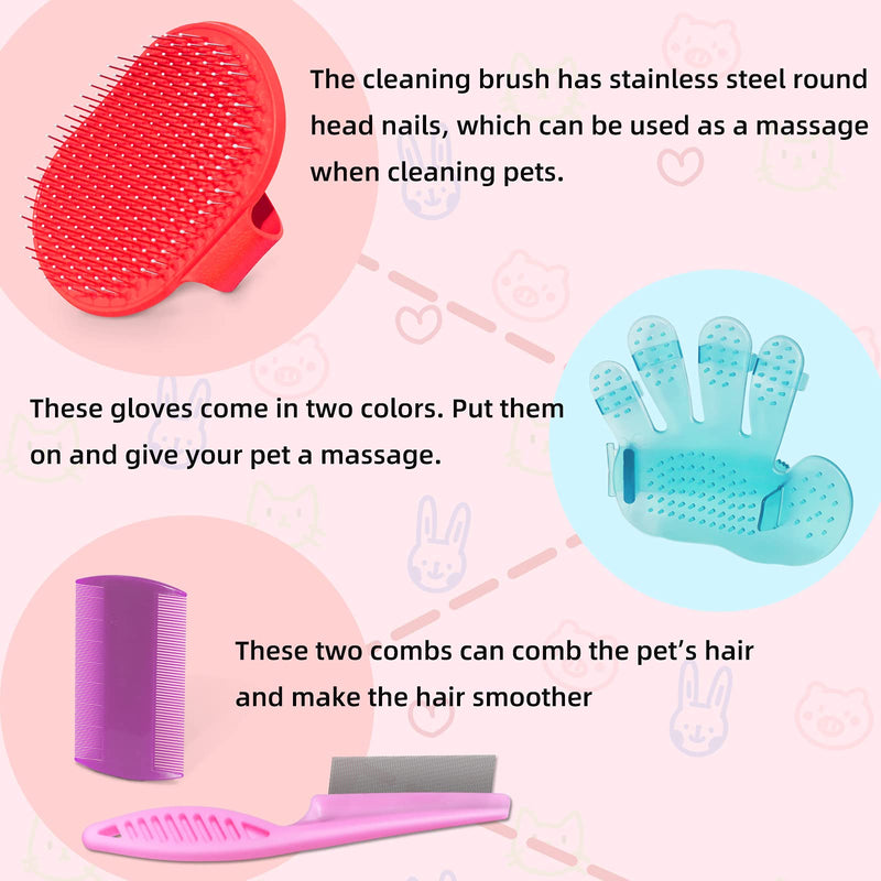 8 Pieces Rabbit Grooming Kit, with Rabbit Grooming Brush, Pet Hair Remover, Adjustable Handle Rabbit Shampoo Brush, Pet Comb, Bunny Grooming Kit for Bunny Guinea Pig Hamster Small Animals - PawsPlanet Australia