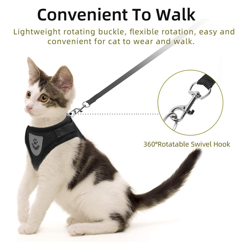 Cat Vest Harness and Small Dog Vest Harness for Walking, All Weather Mesh Harness, Cat Vest Harness with Reflective Strap, Step in Adjustable Harness for Small Cats Black X-Small (Chest: 8"-9") - PawsPlanet Australia