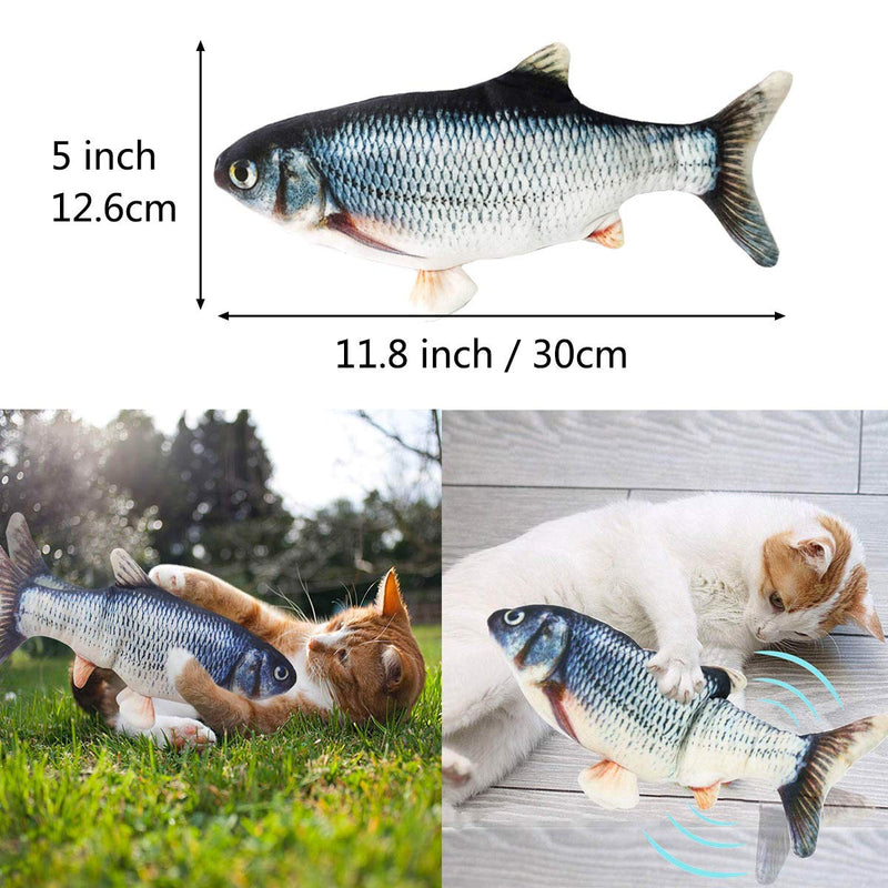 Catnip Fish Toys for Cats Interactive, 30cm Realistic Plush Electric Wagging Fish Toys, Simulation Funny Health Refillable Toy for Indoor Cat Pet Kitten, Perfect for Biting Chewing Kicking, Catfish Normal - PawsPlanet Australia