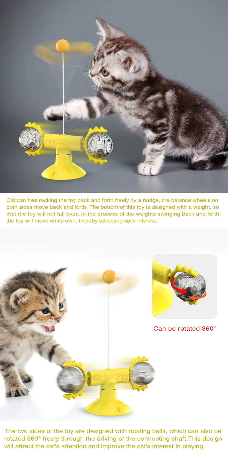 KZLLYJ Windmill Cat Toy Interactive Cat Funny Toy with Suction Cup Portable Turntable Rotating Cat Toy with Mint Grass Ball (Yellow) Yellow - PawsPlanet Australia