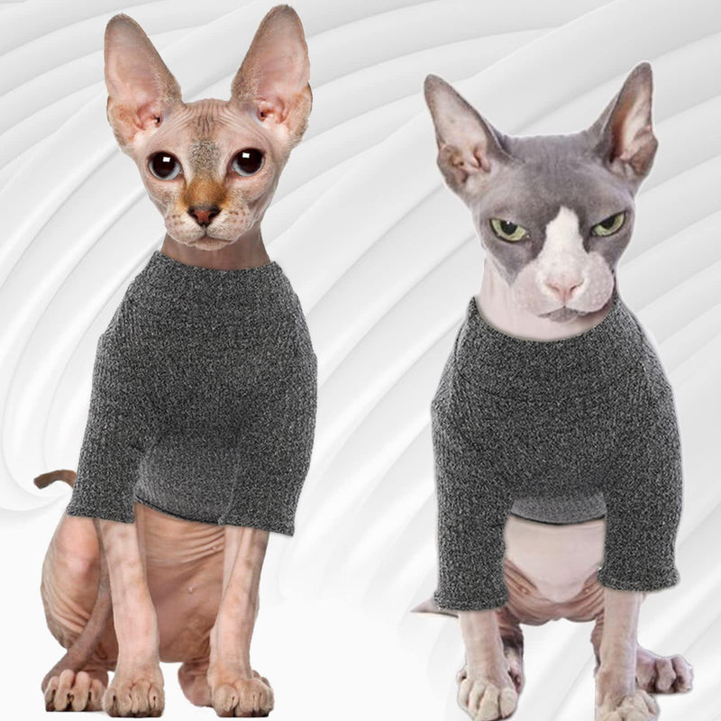 DENTRUN Sphynx Hairless Cats Shirt, Pullover Kitten T-Shirts with Sleeves, Breathable Cat Wear Turtleneck Sweater, Adorable Hairless Cat's Clothes Vest Pajamas Jumpsuit for All Season X-Small Black - PawsPlanet Australia