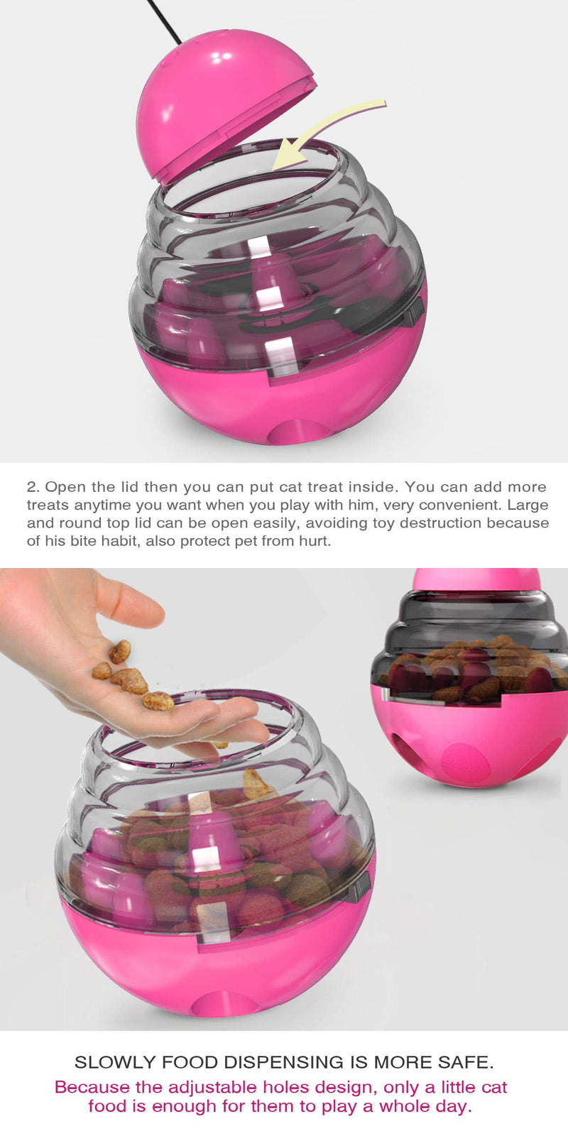 [Australia] - Interactive Treat Dispensing Cat Toy – Tumbler – Teasing Stick with Ball – Kitten Toy Pink 