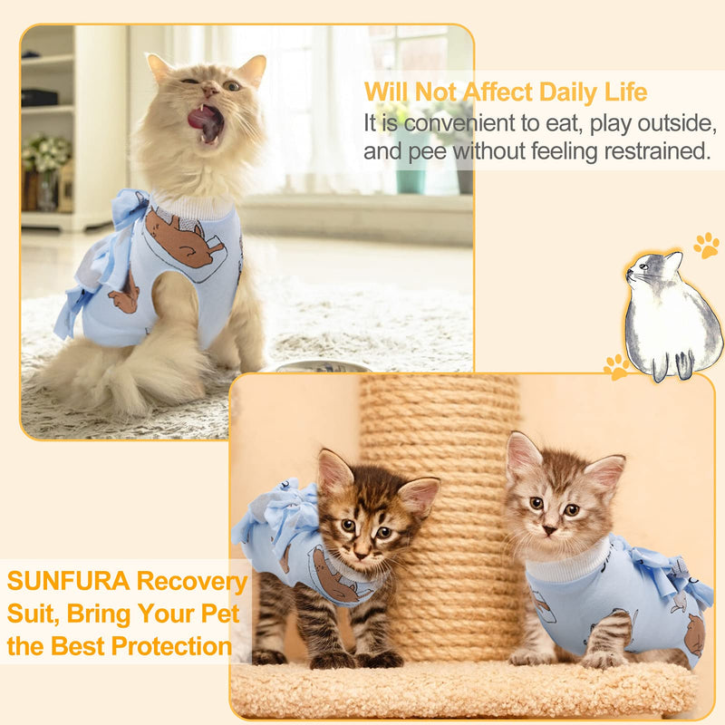 SUNFURA Cat Recovery Suit Body Wraps, Professional Breathable Surgery Cats Wear Onesie Shirt for Abdominal Wounds Anti Licking, Pet Cone E-Collar Alternative of Shame Bandages for Kitten XS Blue - PawsPlanet Australia