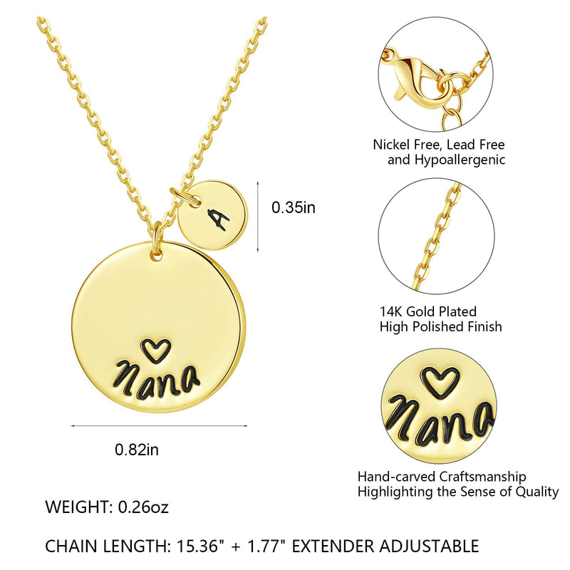 GORSKOY Engraved Initial Nana Round Disc Love Heart Pendant Necklace 14K Gold Plated for Women A - PawsPlanet Australia