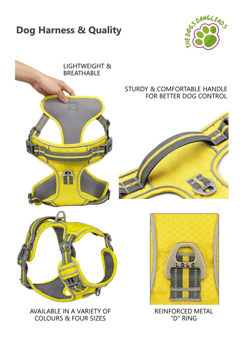 The Dogs DangLeads. No Pull Dog Harness, Hi Vis, Reflective, Padded & Adjustable, All Weather Durable No-Choke Safety Dog Harness. 4 Vibrant Colours in Four Different Sizes. (Small Hi Vis Yellow) Small - PawsPlanet Australia