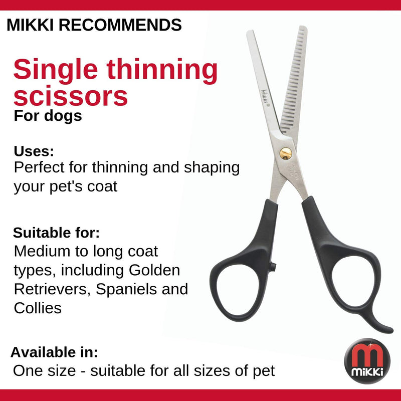 Mikki Dog, Cat Single Thinning Grooming Scissors - Pet Shears with Toothed Blade for Thick Coats - PawsPlanet Australia