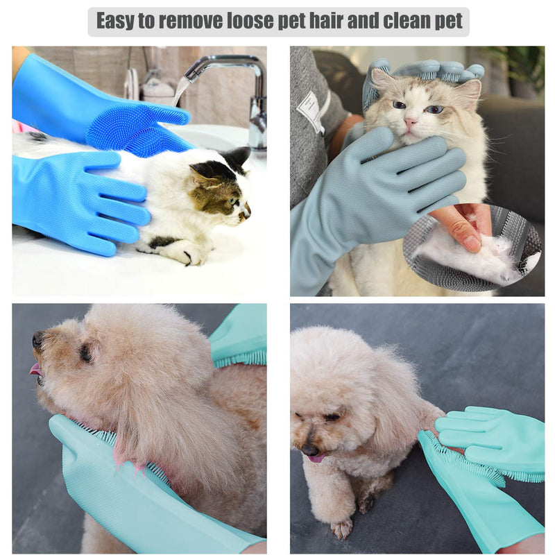 [Australia] - FecPecu Pet Grooming Gloves, Dog Bathing Shampoo Gloves with High Density Teeth, Silicone Hair Removal Gloves with Enhanced Five Finger Design for Dogs, Cats Gray 