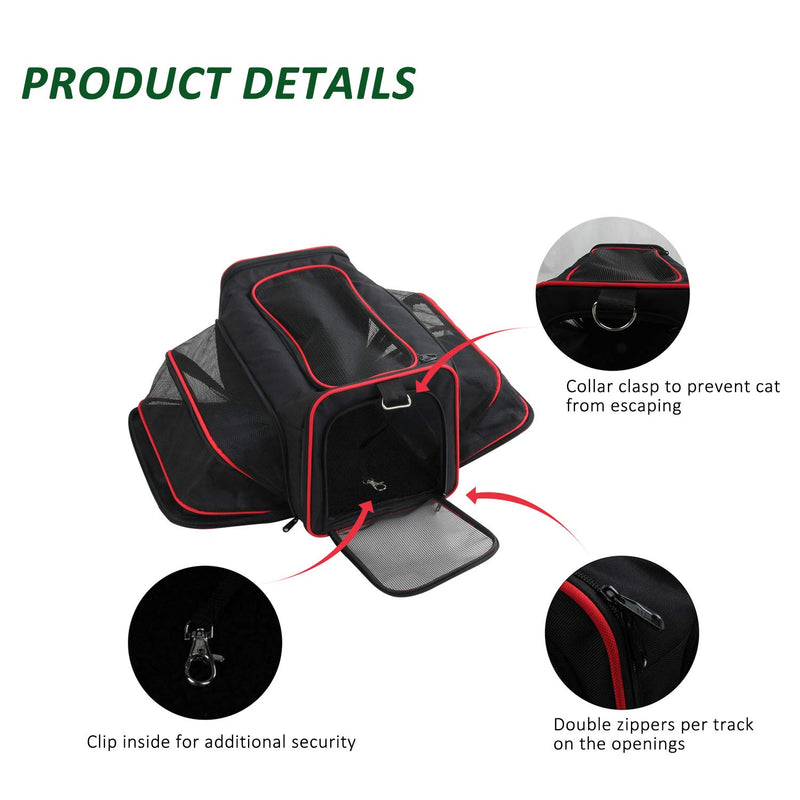 DuoLmi Cat Carrier, Dual-sided Expandable Pet Carrier Dog Carrier with Dual Side Inner Pad and Breathable Mesh, Portable Pet Travel Bag Spacious & Stable, Foldable for Easy Storage, for Cats, Puppy Black - PawsPlanet Australia
