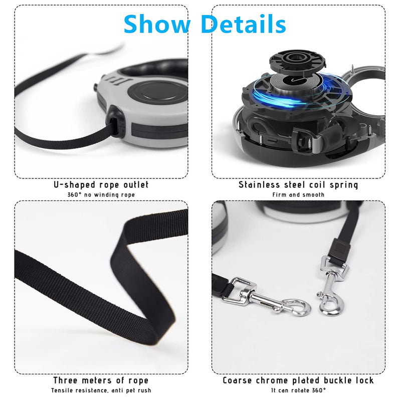 Pet retractable traction rope, telescopic dog leash, retractable dog traction rope, telescopic pet traction rope, retractable dog leash with non-slip handle, retractable dog leash automatic, adjustable grey - PawsPlanet Australia