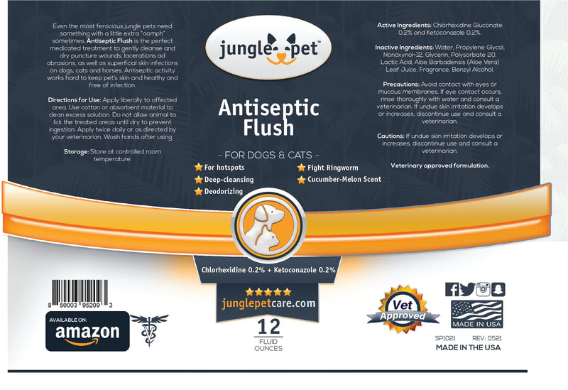 Jungle Pet Antiseptic Flush Pet Wound Care - Dog Skin Irritation Treatment and Cat Wound Care - Cleans Cuts, Abrasions, Stings - Dog Wound Care for Dogs and Cats - Cucumber Melon Scent, 12 oz - PawsPlanet Australia