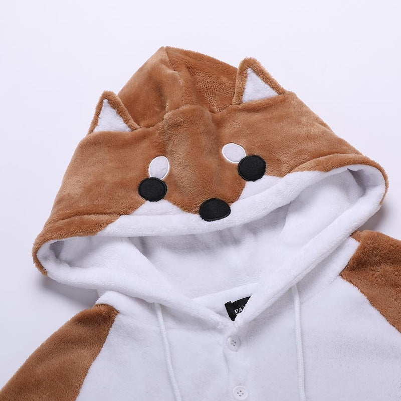 [Australia] - Fancyqube Women's Cute Coral Fleece Shiba Inu Dog Kangaroo Pocket Hoodies with 3D Dog Ear and Dog Tail… White Small 