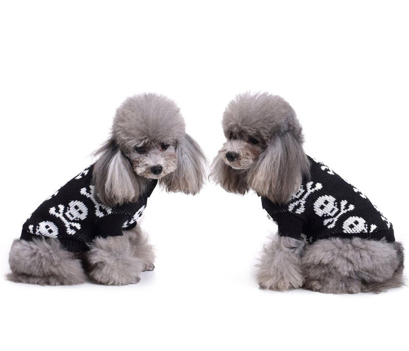 [Australia] - S-Lifeeling Skull Dog Sweater Holiday Halloween Christmas Pet Clothes Soft Comfortable Dog Clothes - Black Dog - Back Length 16" 